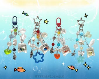 NEW DESIGNS 3| Fish Bag Pet Beaded Keychains, Iridescent Dolphin Phone Charms, Star Jellyfish Charm, Unique Aquatic Sea Animal Keyrings