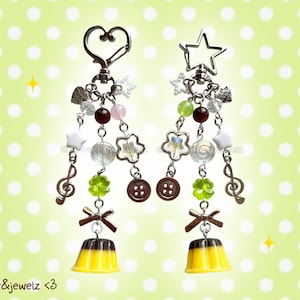 Heisei Retro Dessert Pudding Beaded Keychains, Star accessory, flan, purin bag charm