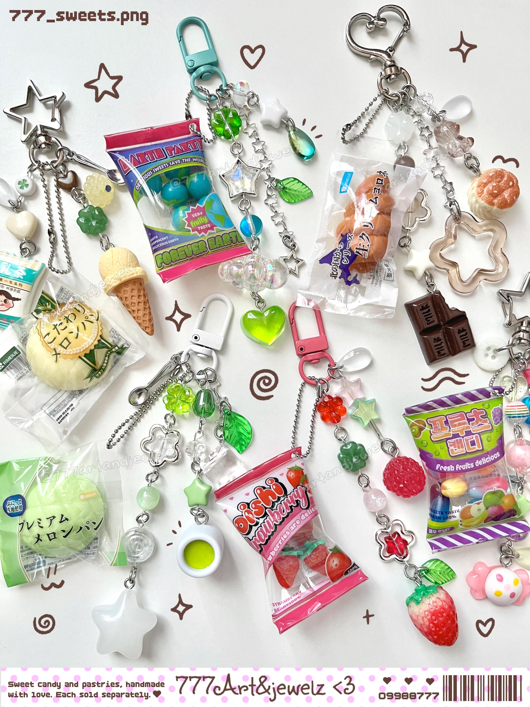 Japanese Candy and Food Squishy Gashapon Beaded Keychains, Fruit Charm ...