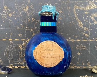 Fantasy Potion Bottle – Captured Constellations, Glass D&D Prop, Gothic Apothecary Accessory