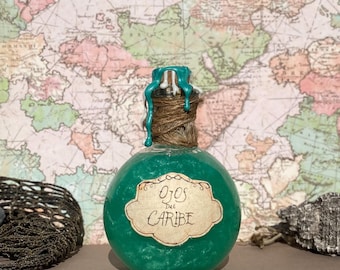 Ojos Del Caribe—potion, potion bottle, customized potion, collectible, glass bottle, fantasy, blue, dungeons and dragons, cosplay