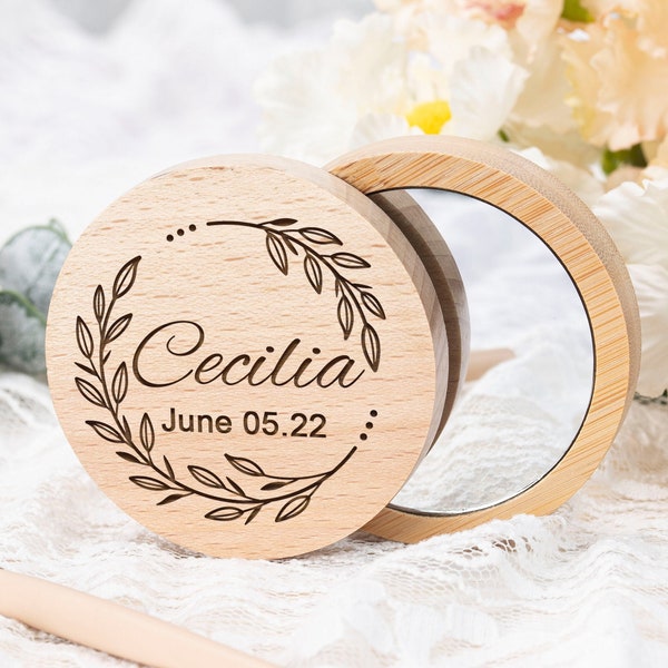 Personalised Wooden Compact Mirror-Maid of Honour Gift-Pocket Mirror-Bridesmaid Gift-Custom Wedding Round Wood Mirror-Bridesmaid Proposal