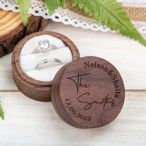 Personalised Wooden Ring Box-Wedding Ring Box-Engraved Black walnut Wood Ring Box for Engagement-Custom Rustic Ring Holder-Wedding Gift