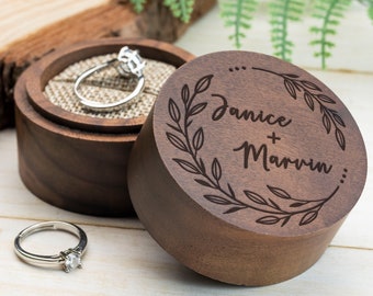 Personalised Two Size Black walnut Linen wooden ring box-Engraved Wood Ring Box for Engagement-Custom Rustic Ring Holder-Wedding Ring Box