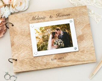 Personalised Wedding Notebook with Photo-Wooden Guestbook with Name-Engraved Wedding Guestbook-Personalized Wedding Gift-Custom Notebook