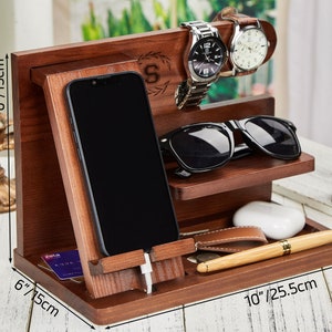 Custom Engraved Wooden Docking Station Phone Station Personalized Men Gift for Husband Gift Boyfriend Christmas Gift for Him Father Gift image 8