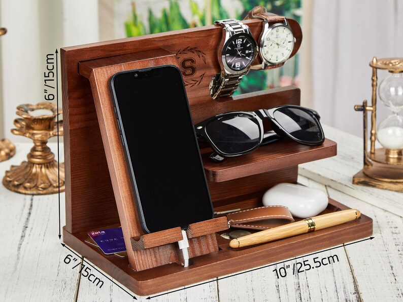 Custom Engraved Wooden Docking Station Phone Station Personalized Men Gift for Husband Gift Boyfriend Christmas Gift for Him Father Gift image 8