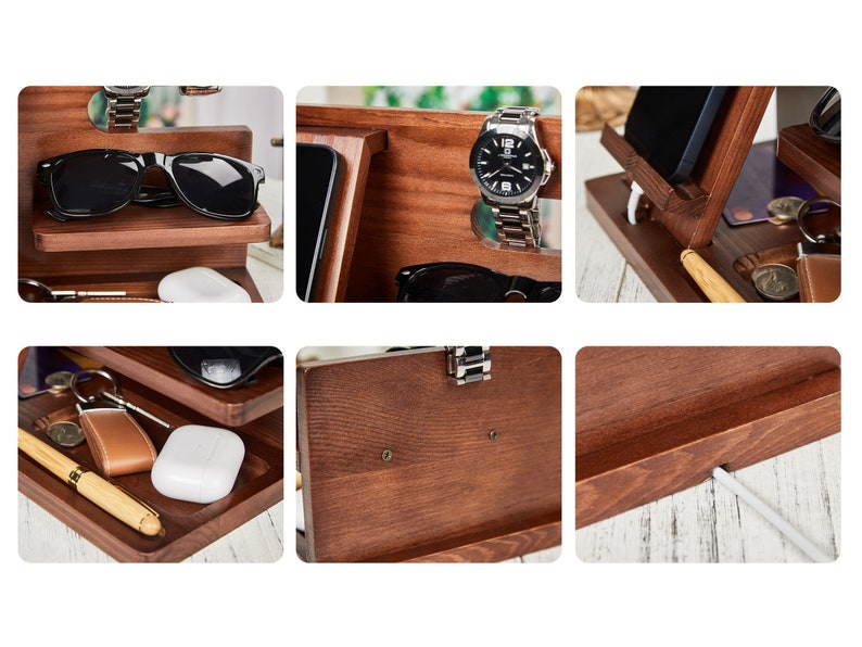 Custom Engraved Wooden Docking Station Phone Station Personalized Men Gift for Husband Gift Boyfriend Christmas Gift for Him Father Gift image 7