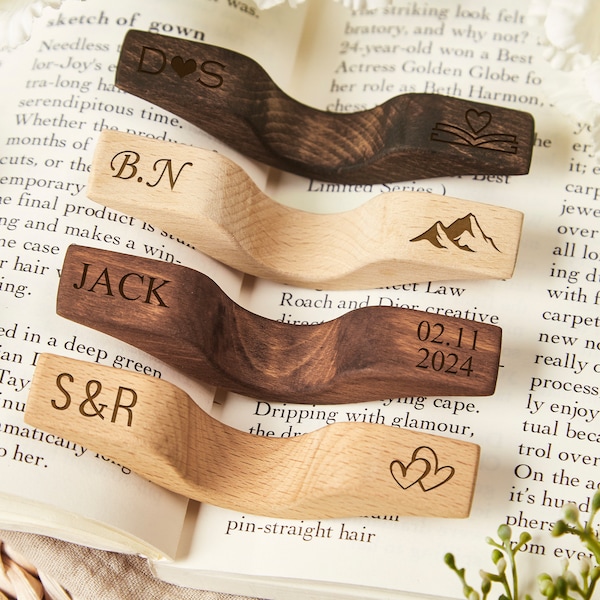 Personalized Book Page Holder,Book Club Gift,Hands Free Reading,Wood Book Page Spreader,Wooden Thumb Bookmark with Name,Book Lover Gifts