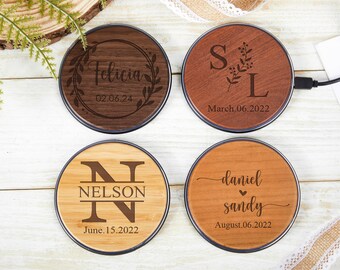 Personalized Wooden Wireless Charger Station,Custom Charger Name Engraved Wireless Charger 15W Fast Charging,Portable Qi Wireless Charger