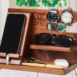 Custom Engraved Wooden Docking Station Phone Station Personalized Men Gift for Husband Gift Boyfriend Christmas Gift for Him Father Gift image 3