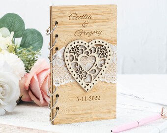 Livre de dentelle en bois avec nom-Carnet de dentelle en bois personnalisé-Carnet de mariage en dentelle personnalisé-Carnet de mariage gravé-Cadeaux souvenirs de mariage