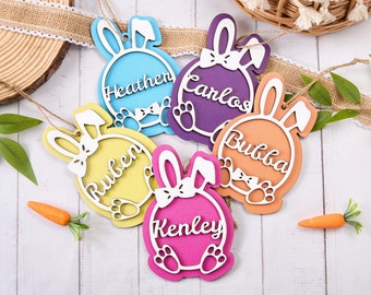 Personalized Bunny Easter Basket Tag Custom Easter Tag Name Easter Basket Name Charm Kid Easter Basket Child Gift,3D Easter Tag,Basket Tag
