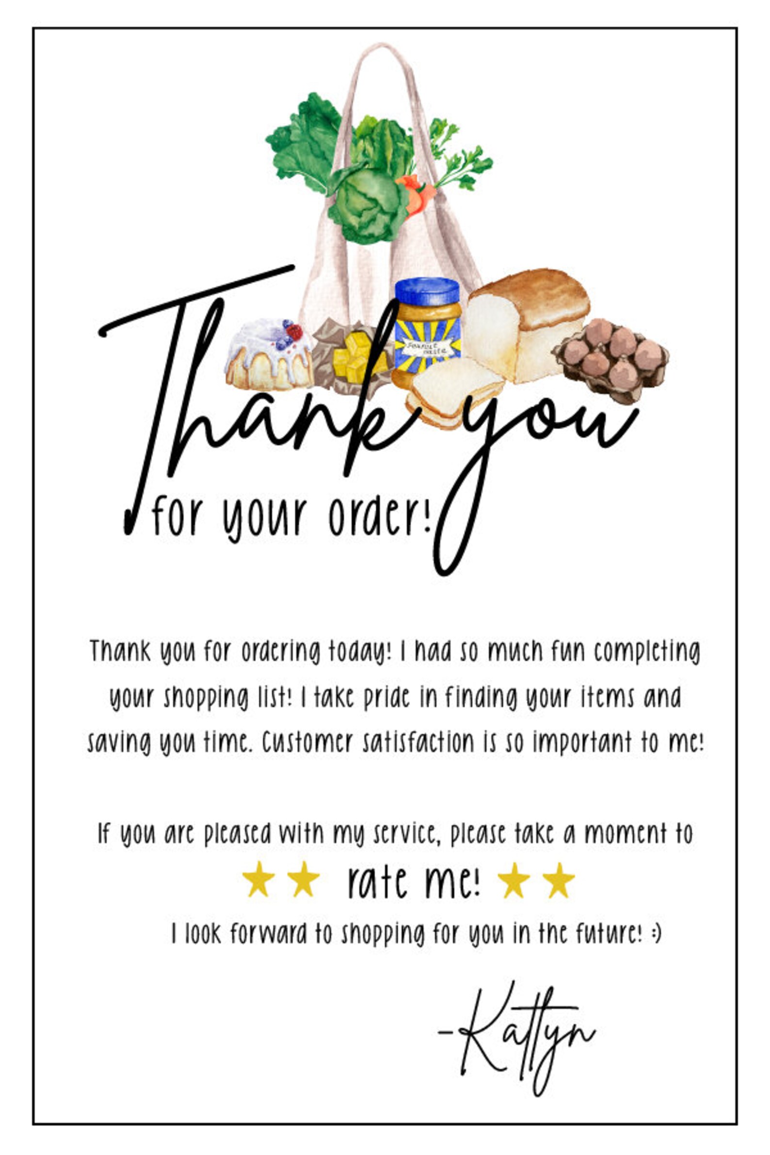 Delivery Driver Thank You Card Thank You Card Grocery Shopper Delivery