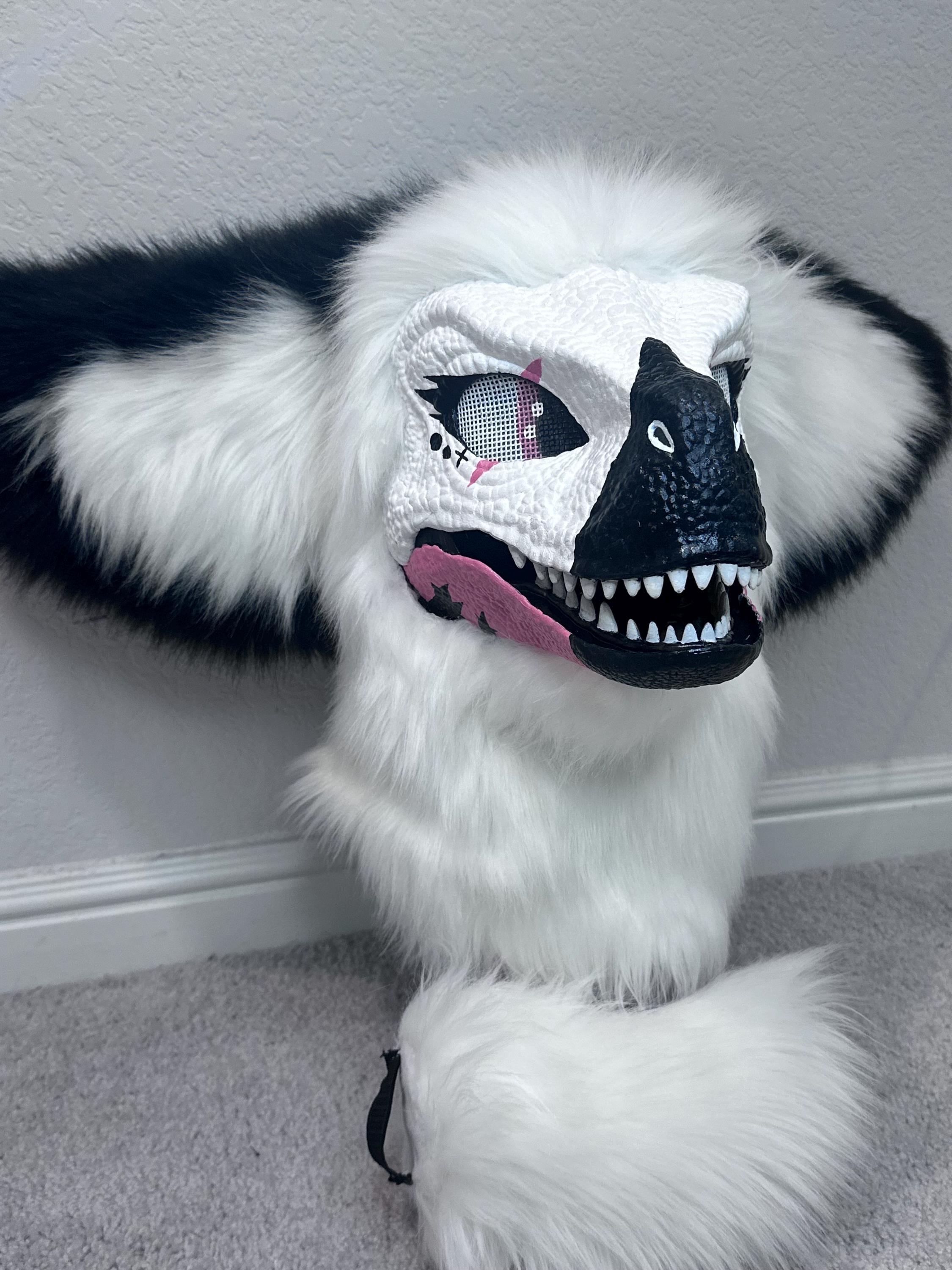 Pink, Black, & White Dino Mask Fully Furred MQ/HQ Comes With Nub