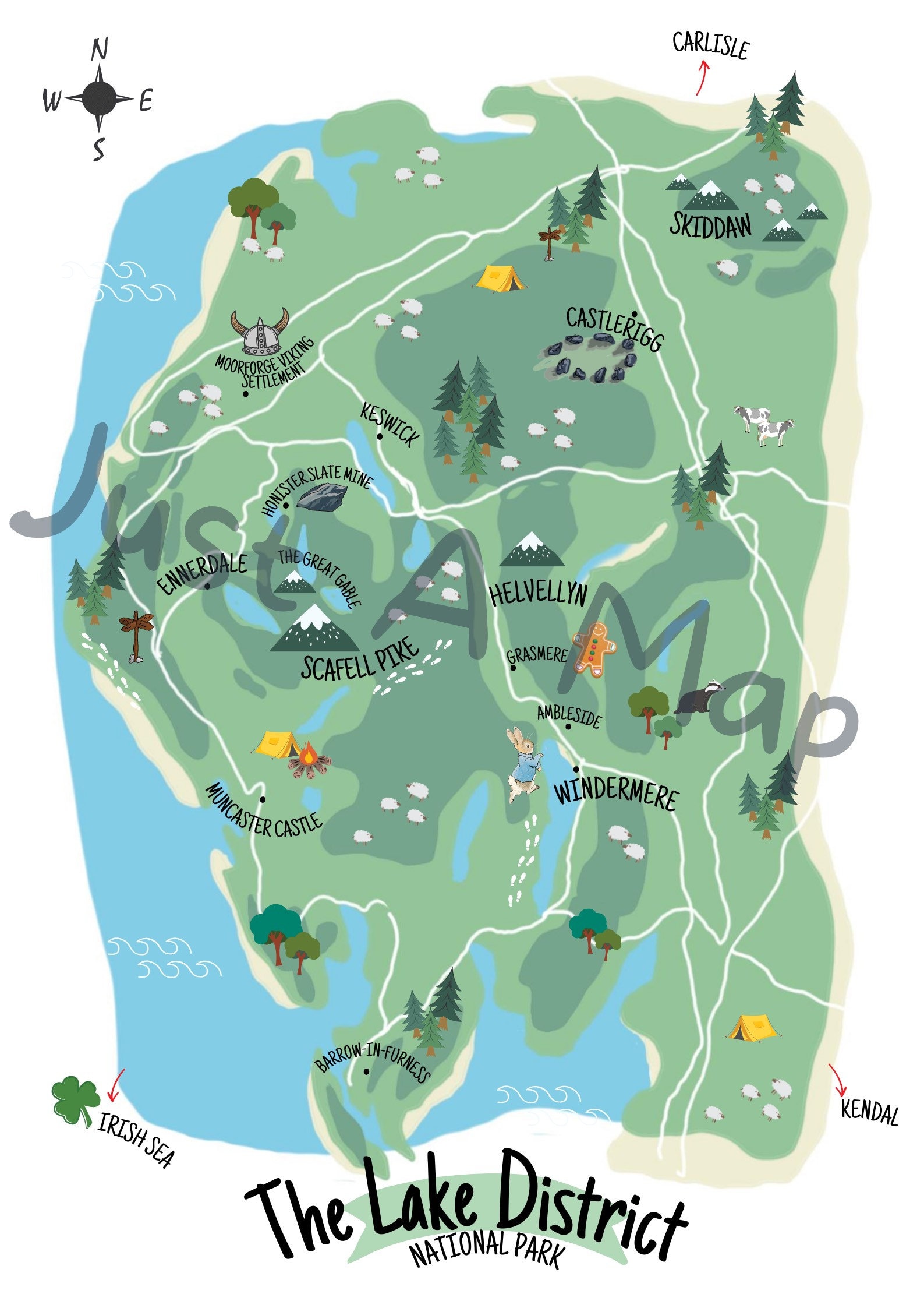 Illustrated Map of the Lake District Prints Etsy UK