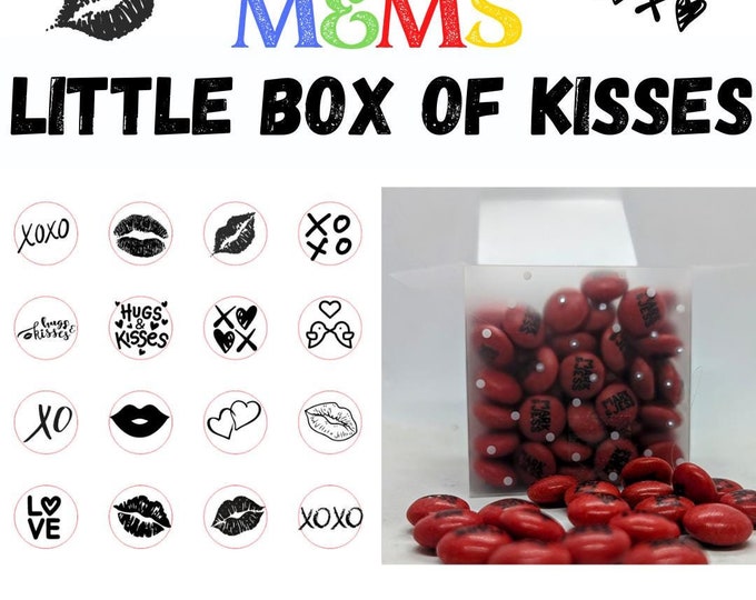 Little Box of Kisses Chocolate M&Ms Printed with various kiss designs Perfect romantic valentine gift present for lovers couples