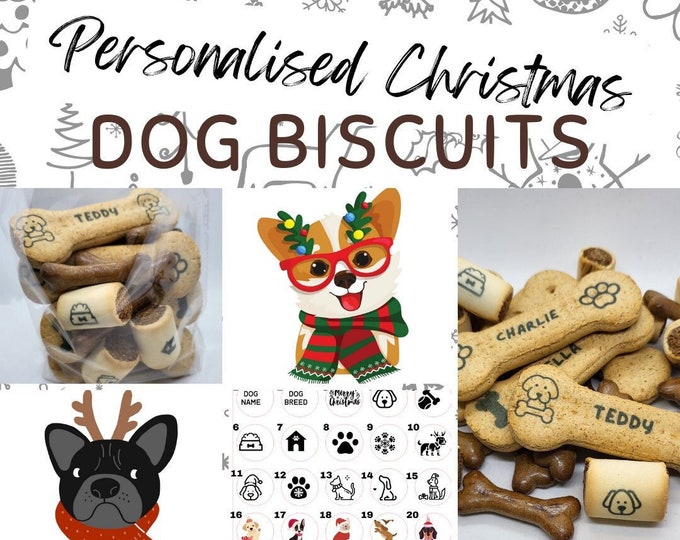 Christmas Dog Biscuits - personalised with your choice of image and text - Perfect for your Dog or puppy this Christmas. Tasty dog treats.