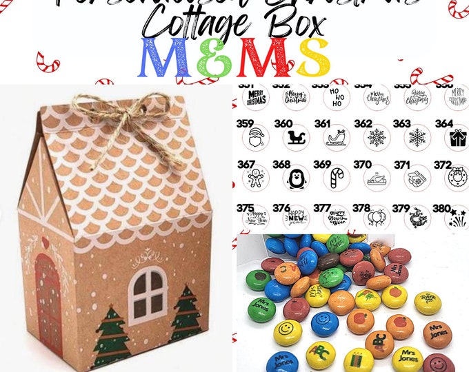 Christmas Cottage Box with Chocolate M&Ms Personalised with edible ink, your choice of image, photo or text - Perfect Christmas Gift