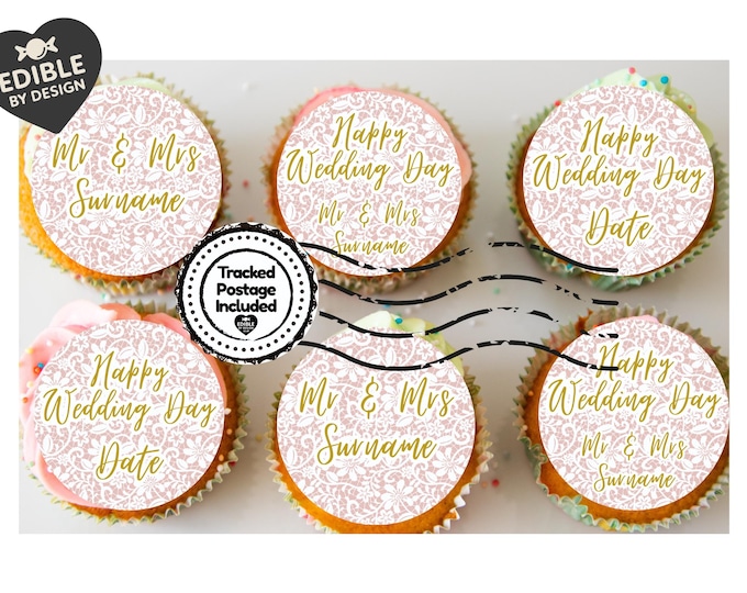 Personalised Mr & Mrs Wedding Cake Toppers Place settings: Edible Icing or Wafer