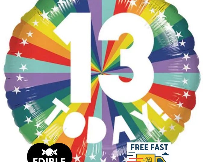 Rainbow Star Foil 13 Today Balloon - Amscan - 17" round Balloon for Helium or Air