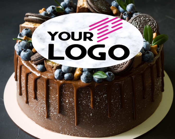 Edible Logo Large Round Cake Toppers: Custom Corporate Event on Icing or Wafer Paper
