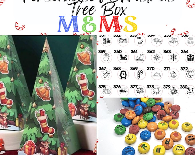 Christmas Tree Box with Chocolate M&Ms Personalised with edible ink, your choice of image, photo or text - Perfect Christmas Gift