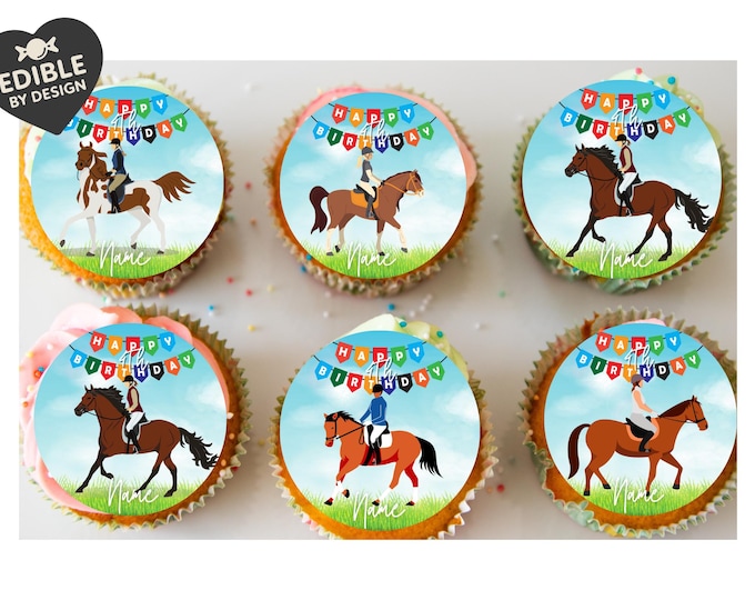 Pony Horse Show Jumping Equestrian Personalised Birthday Cake Toppers matching Invitations Stickers Balloon Party Pack