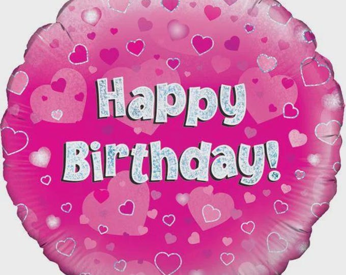 Pink Foil Happy Birthday Balloon - Oaktree UK - 18" round Balloon for Helium or Air
