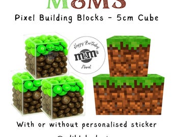 Pixel Block Chocolate M&Ms with personalised sticker - perfect party gift!