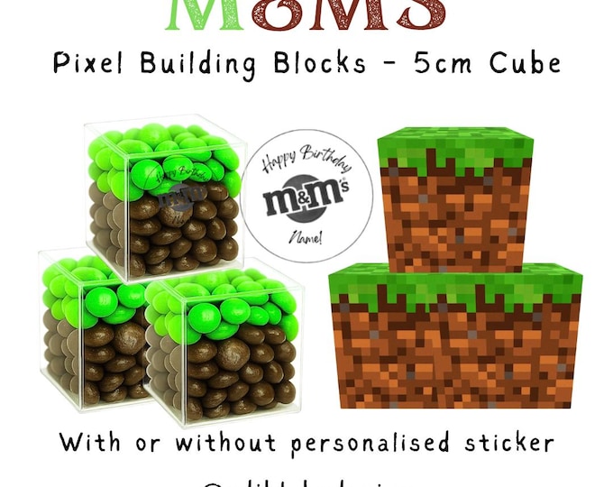 Pixel Block Chocolate M&Ms with personalised sticker - perfect party gift!
