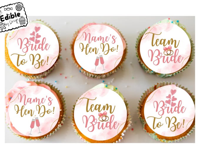 Bride To Be Hen Do Party Cupcake Toppers Edible Ink on Icing or Wafer