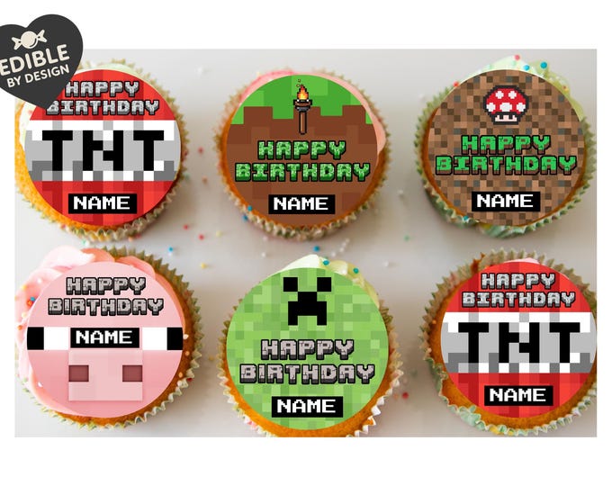 Pixel Gamer Theme Birthday Cake Toppers matching Invitations Stickers Balloon Party Pack