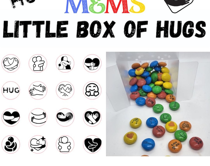 Little Box of Hugs Chocolate M&Ms Printed with various hug designs Perfect sweet kind gift present for friends family thinking of you grief