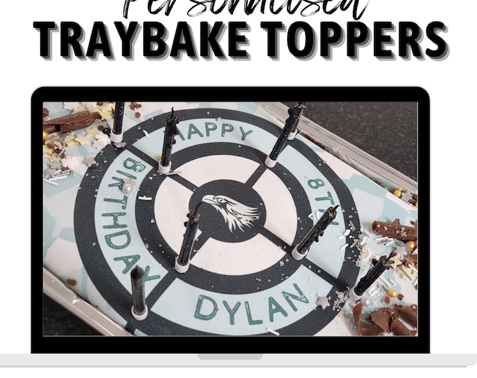 A4 Edible Traybake Cake Topper, choose custom design, printed with edible ink, choice of image and text, Perfect for Birthday, Anniversary