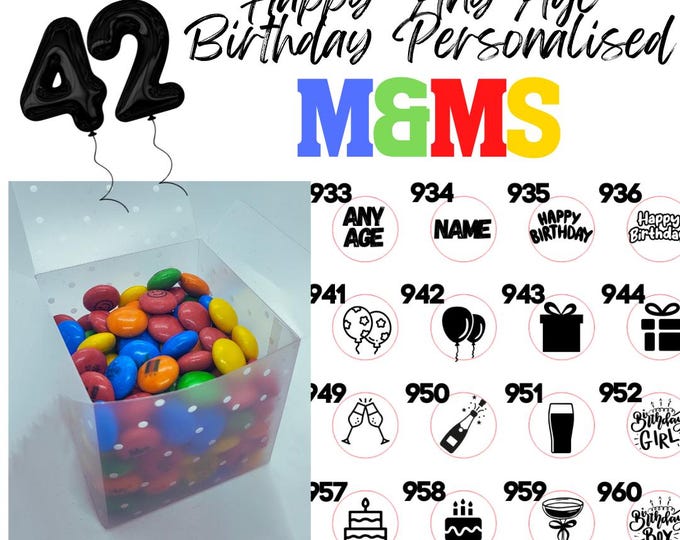 Any Age Birthday Chocolate M&Ms personalised with edible ink - your choice of image, logo, photo or text - Happy "age" Birthday