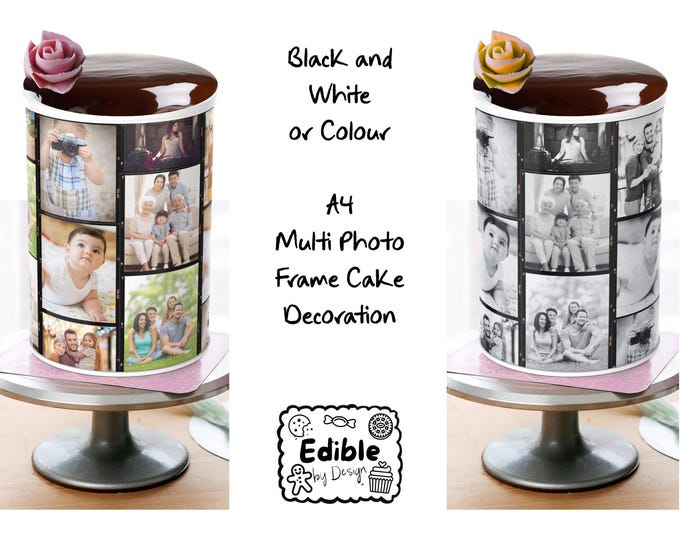B&W or Colour A4 Multi Photo Cake Decoration Edges: Edible Icing or Wafer