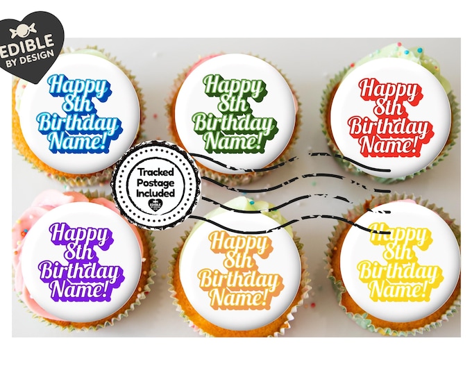 Happy Birthday Text Cake Toppers Edible Images on Icing or Wafer Stickers Balloon
