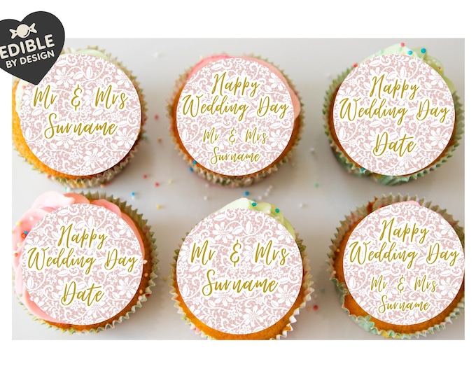 Personalised Mr & Mrs Wedding Cake Toppers Place settings: Edible Icing or Wafer