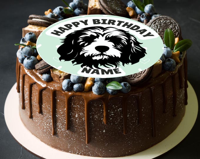 Personalised Cockerpoo Birthday Large Round Cake Topper: Edible Icing or Wafer