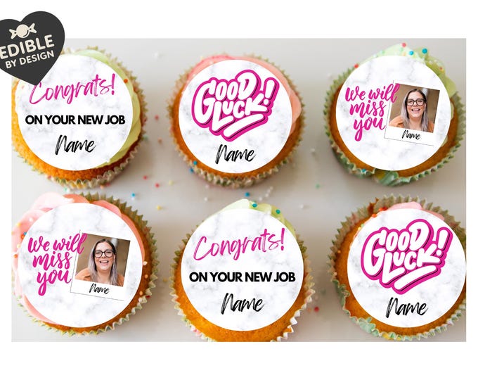 Pink Leaving Job New Job Cake Toppers Personalised with name matching Balloon available