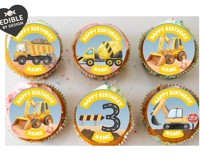 Construction Digger Building Theme Birthday Cake Toppers matching Invitations Stickers Balloon Party Pack
