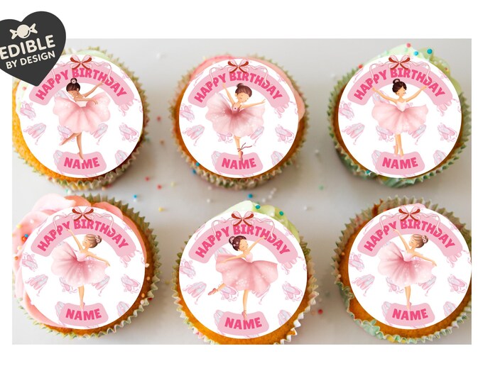 Personalised Pink Ballerina Birthday Cake Toppers matching Invitations Stickers Balloon Party Pack