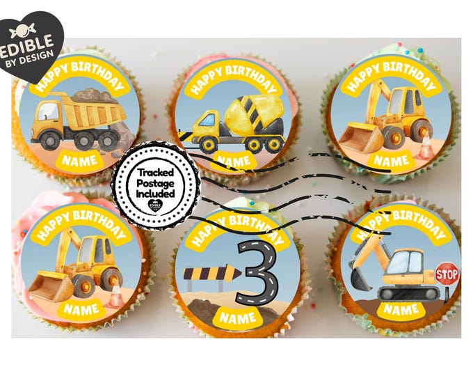 Construction Digger Building Theme Birthday Cake Toppers matching Invitations Stickers Balloon Party Pack