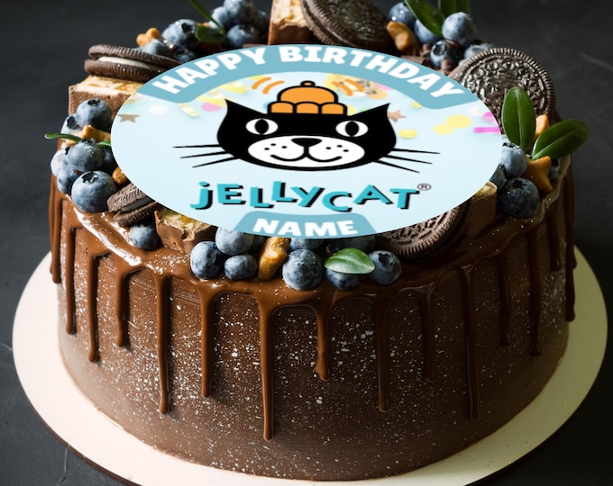 JellyCat Theme Birthday 8" Cake Topper x 1 Edible Circle printed with edible ink Personalised with Name of your choice Jelly Cat Bear Rabbit