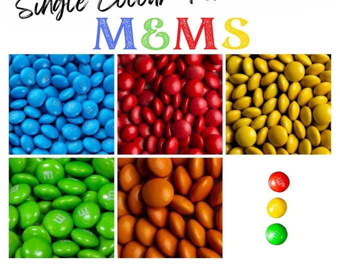 Chocolate M&Ms personalised with edible ink - your choice of image, logo, photo or text - Single Colour Red Yellow Orange Blue  or Green