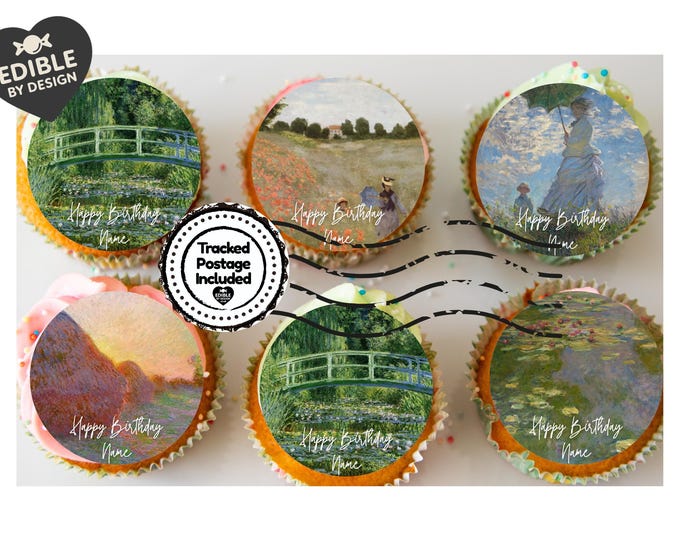 Personalised Monet Birthday Cake Toppers: Edible Icing or Wafer designs include Water Lilies, Japanese Bridge