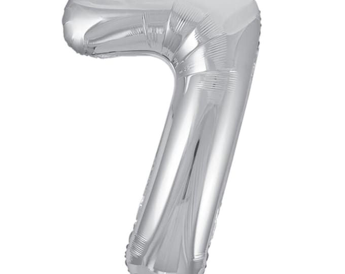Giant Silver Number 7 Foil Balloon - Unique - 34" high max Age 7 Balloon for Helium or Air