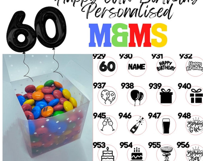 60th Birthday Chocolate M&Ms personalised with edible ink - your choice of image, logo, photo or text - Happy 60th Birthday