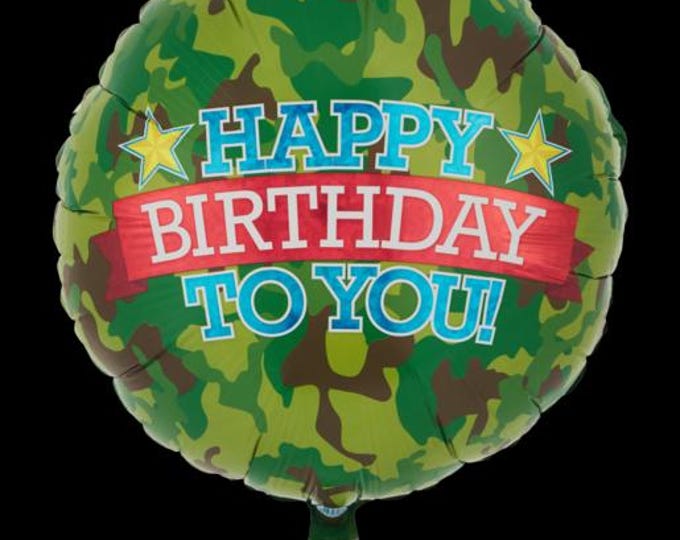 Camouflage Happy Birthday Foil Balloon - 18" round Balloon for Helium or Air